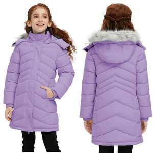Girl’s Jacket Warm Winter Waterproof Hooded Puffer Coat Light Purple 14/16